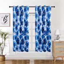 1pc/2pcs Creative Floral Curtain, Blackout Curtain With Floral Print, Darkening Room & Privacy Protection, 100% Blackout Curtain, Decorative Curtain For Living Room, Bedroom, Farmhouse, Blue Curtain - Blue - View 15