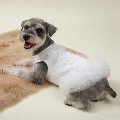 1件狗狗连衣裙，轻薄春夏蛋糕裙，适合泰迪等小型犬；1件条纹狗狗背心，适合泰迪/博美等小型犬；春夏幼犬连衣裙；狗狗服装