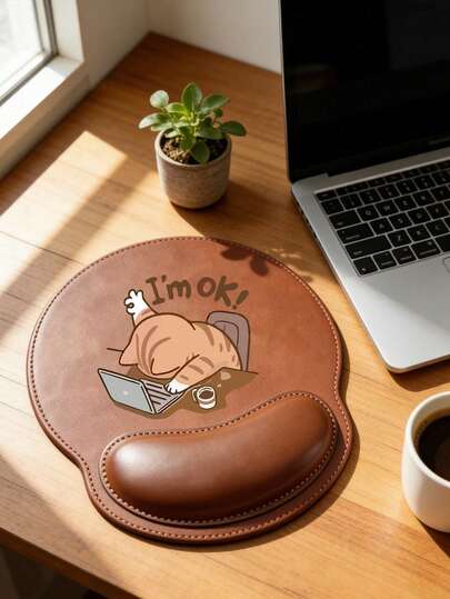 Apoio de Pulso para Mouse, Design de Padrão de Gato Fofo Trabalhando, Design Ergonômico com Apoio de Pulso, Mouse Pad de Couro Sintético, Mouse Pad Confortável com Apoio de Pulso Suave, Tapete de Mesa de Computador, Almofada de Teclado de Escritório, Protetor de Desktop, Adequado para Base Antiderrapante, Jogos, Antiderrapante, Computadores, Laptops, Escritório e Uso Doméstico, Lembrança da Temporada de Formatura, Ideal para Escritório e Jogos, Presente Perfeito para o Dia dos Namorados, Dia das Mães