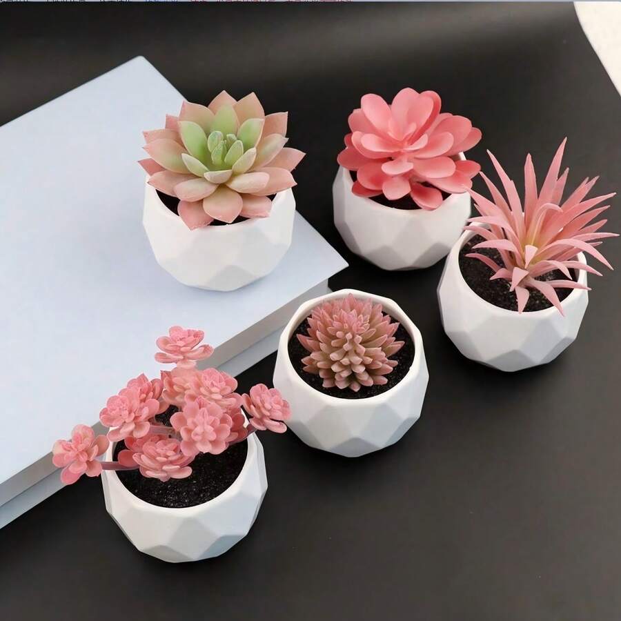 1pc Artificial Plant Decor With Planter, Multiple Styles Available, Suitable For Desk, Shelf, Sink, Coffee Table, Realistic Fake Plant - White Small Basin - View 1