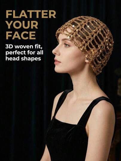 1 chiếc mũ len móc rỗng đính sequin thời trang dành cho nữ, thích hợp để đội hàng ngày.