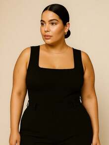 Set Of 3 Women's Bodysuits With Thick Straps, Versatile, Plus Size, One Size, Closed Back, Chic, Basic, For Work, Day, Night, Party, Shopping - BLACK/WHITE/BROWN - View 2