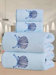 Bộ 3 khăn tắm/1 khăn hình vỏ sò, khăn tắm dày dặn thêu họa tiết lông san hô, khăn tắm/khăn trải giường mềm mại, thấm hút tốt, thích hợp cho phòng tắm, khách sạn, phòng tập thể dục, du lịch, quà tặng, salon, thể thao, ngoài trời, bãi biển, trường học, chuẩn bị năm học mới, phụ kiện du lịch, đồ dùng thiết yếu gia đình, khăn tắm, chăm sóc da. - Màu xanh nhạt - Xem 2