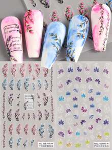 2pcs 3D Spring & Summer Nail Art Stickers, Purple Floral Vine, DIY Nail Decor, Thin Self-Adhesive Slider, Nail Art Supplies For Women & Girls - Multicolor - View 3