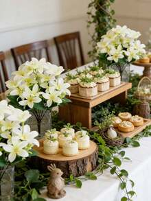 18 Hastes Buquê Artificial de Lírio Branco, Flores de Decoração de Casamento Nupcial Resistentes a UV de Plástico, Noivado, Decoração Doméstica, Adequado para Feriados de Junho, Dia das Mães, Formatura - Vaso Não Incluído, Duradouro e Elegante - Multicolorido - Visão 10