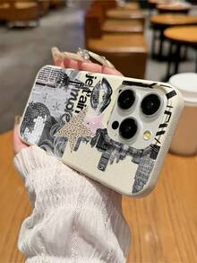 1pc White Matte Textured Lips & Girl Puzzle Pattern Phone Case, Suitable For IPhone 16 Pro Max, 17/16/15/14 Plus, 13/12/11 Protective Cover - Multicolor - View 2