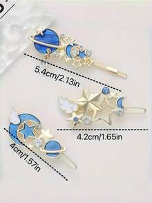 3pcs Cartoon Fantasy Starry Sky Hair Clips, Glittery Starry Wings Hair Clips Bangs Clip, Cute Girl Hair Accessories Claw Clips Hair Claws Hair Barrettes - 藍色 - 查看 6
