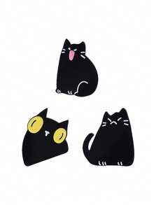 1/3枚可爱黑猫胸针，表情生动有趣，猫咪主题徽章，男女通用设计，日常佩戴配饰礼品 - 彩色 - 查看 12