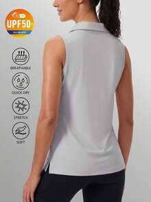 KEFITEVD Womens Golf Shirt Sleeveless UPF 50+ Polo Shirts Collared Tennis Tops V Neck Athletic Workout Quick Dry - Xám nhạt - Xem 3