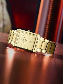 Reloj de cuarzo para hombre REWARD, estilo de moda empresarial, pantalla de fecha, manecillas luminosas, multifunción, alta calidad, regalo, diseño clásico, correa de acero inoxidable - Dorado - Ver 2