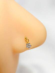1pc 24G Nose Rings Stud 925 Sterling Silver Piercing Nose Stud Earring Jewelry For Women - Gold - View 1