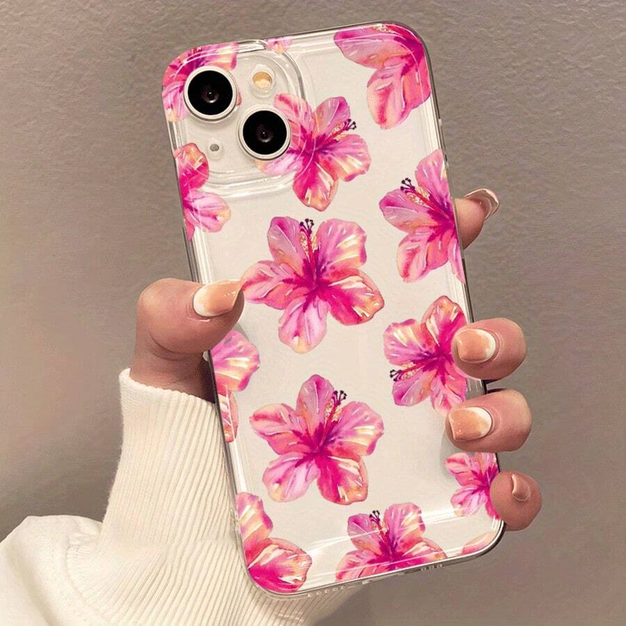 1pc Floral Anti-Drop TPU Soft Phone Case Cover, Compatible With Iphone 7P/8Plus/16/16PLUS/16PRO/16PROMAX/XR/XSMAX/11/11Pro/11ProMax/12/12Pro/12ProMax/13/13Pro/13ProMax/14/14Pro/14Plus/14ProMax/15/15Pro/15Plus/15ProMax/17air, Fashionable, Elegant, Cute, - Clear - View 1