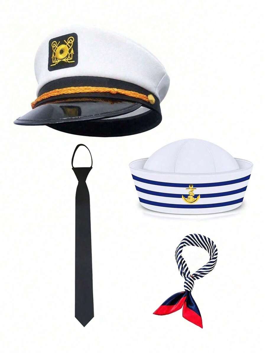 水手帽套裝 萬聖節 海軍船長角色扮演 游艇派對帽 舞台表演 Cosplay 夏季海灘 - 白色 - 查看 1