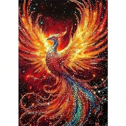 1件装DIY凤凰5D钻石画套装，[30*40厘米/11.8*15.7英寸] [40*50厘米/15.7/19.7英寸]，适合成人初学者DIY马赛克钻石画，全钻手工爱好，可作客厅、卧室、办公室墙面装饰，也可作为送给家人和朋友的惊喜礼物，无框