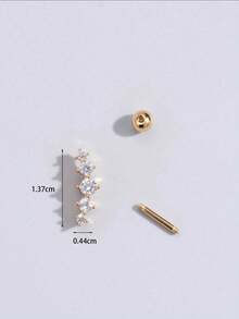 1pc Fashionable Rhinestone Stainless Steel Cartilage Earring, Curved Design, 18K Gold Vacuum Plated, Available In White, Green, And Red Rhinestone, Suitable For Daily Wear - Yellow Gold - View 4