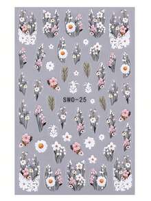 SWEET TREND 5D蕾丝雏菊美甲贴纸2片装 白色粉色雏菊向日葵彩色花瓣 春夏花卉印花 法式美甲设计 DIY浪漫优雅时尚凝胶指甲油自粘沙龙贴纸滑块美甲装饰美甲用品 - 彩色 - 查看 3