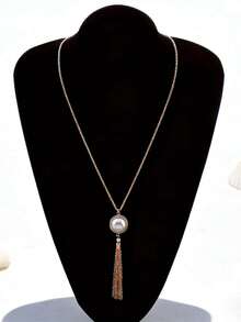 1pc Women's Long Necklace, French Luxury Elegant Chain Tassel Faux Pearl Pendant Necklace, Minimalist Long Delicate Chain, Versatile Slimming Daily Wear, Suitable For Spring/Summer, Commute, Date, Valentine's Day Gift For Girlfriend - Golden Yellow + White - View 8