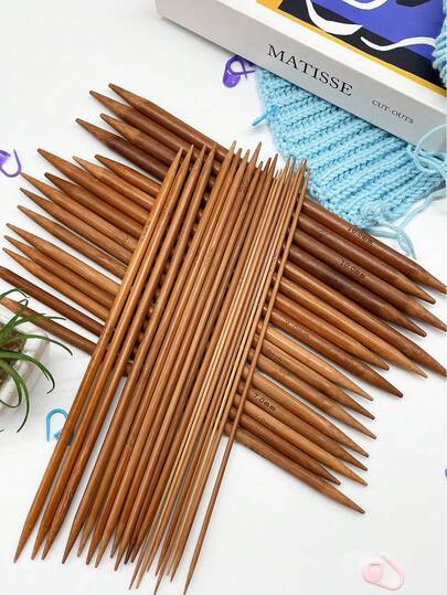 Bộ 36 kim đan hai đầu bằng tre cacbon hóa, kích thước 2.0mm-10.0mm, 9 cỡ (mỗi cỡ 4 kim), bề mặt nhẵn mịn, dụng cụ đan thủ công DIY phù hợp cho áo len, khăn quàng cổ, chăn, khăn choàng, rất lý tưởng cho người mới bắt đầu và những người đam mê đan len.