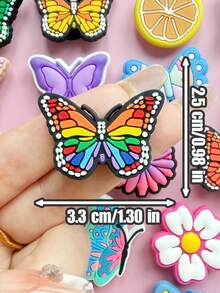 22 PCS Butterfly Series Butterfly Design, Featuring Small Insect Ornaments, With Vibrant And Attractive Colors. Perfect For Decorating Sandals And Garden Shoes. Ideal Choice For Gifts For Parties And Events. PVC Shoe Accessories Are Suitable For Christmas/Halloween/Samhain/Birthday Gift Party Gifts. - Multicolor - View 5