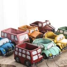 1 pieza Maceta creativa y retro de carro de dibujos animados para suculentas, decoración de paisaje pequeña en maceta, maceta transpirable para plantas suculentas - Multicolor - Ver 2