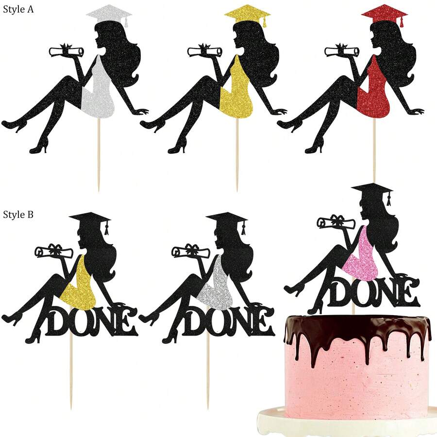 1件/3件装闪光高跟鞋蛋糕装饰，毕业证书毕业主题派对用品 - 彩色 - 查看 1