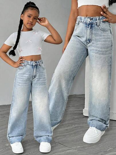 Streecool Tween Girl Tween Girls Wide Leg Jeans, Loose Casual Denim Pants