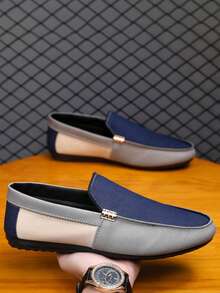 Two-Tone Blue And Orange Slip-On Loafers, Niche Design Vibe, Instantly Elevates Your Look For Commute Or Date - Royal Blue - View 1