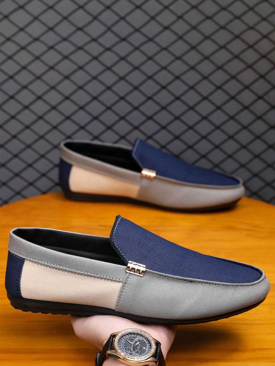 Two-Tone Blue And Orange Slip-On Loafers, Niche Design Vibe, Instantly Elevates Your Look For Commute Or Date - Royal Blue - View 1