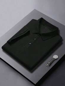 Plus-Size Men's Casual Solid Color Golf Polo Shirt For Summer (1 Piece) - Black - View 5