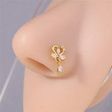 1件/4件装 L型垂坠式锆石鼻钉 – 蝴蝶心形十字鼻环，金银色垂坠式鼻孔穿刺饰品，女士款 - L Shaped Pin - 查看 21