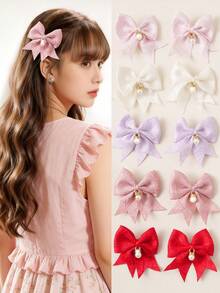 10个可爱珍珠蝴蝶结发夹，不伤发鸭嘴夹刘海发夹，温柔少女风发饰 - 彩色 - 查看 2