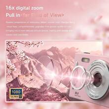 Cámara digital CCD retro con zoom 16X y enfoque automático - Capacidad de batería de 700mAh, cámara digital 1080P, antivibración, detección de rostros, ideal para viajes y ocasiones especiales. - Ver 3