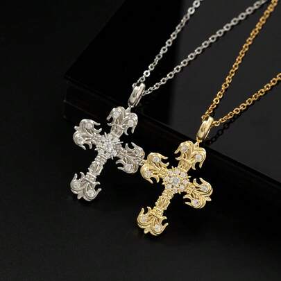 1 chiếc dây chuyền mặt dây chuyền hình thánh giá mạ đồng sang trọng, đa năng, đính đá siêu nhỏ, thiết kế tinh tế, không phai màu, cao cấp dành cho nữ.