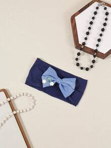 海军蓝蝴蝶结女婴发带，尼龙弹力发饰 - 彩色 - 查看 9