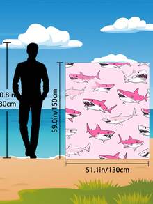 1pc Cartoon Pink & White Shark Print Beach Towel - Quick-Drying, Soft, Portable, Stylish, Sand-Resistant, And Ultra-Absorbent Microfiber. Styles: Bohemian, Tropical, Vintage, Funny; Suitable For Yoga, Picnics, And UV Protection. Ideal For The Beach, Pool, And Outdoor Activities; A Travel Essential Perfect For Camping, Yoga, The Gym, Sports, And Swimming. Suitable For Both Men And Women. - Beach Towel C - View 14