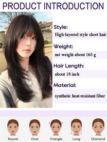 Wig Rambut Lurus Serat Sintetis Tahan Panas Berlapis Tinggi Warna Cokelat Hitam 18 Inci dengan Poni, Dapat Mengubah Bentuk Wajah dan Menambah Volume, Cocok untuk Pemakaian Sehari-hari dan Liburan Wanita - MultiWarna - View 7