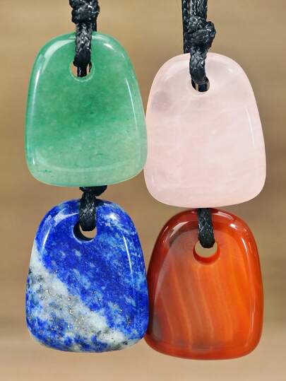 Mặt dây chuyền hình túi xách bằng đá tự nhiên dành cho nam và nữ - Mặt dây chuyền hình thang bằng đá Aventurine xanh tự nhiên, Thạch anh hồng, Lapis Lazuli và Carnelian. Phong cách Bohemian mùa xuân và mùa hè, thích hợp cho đi biển. Hoàn hảo cho cả ngày thường và ngày lễ. Quà tặng Ngày của Cha và Ngày của Mẹ.