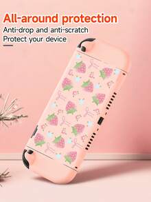 Cute Pink Floral Strawberry Bow Design Switch2 (2025)/Switch NS/Switch OLED Compatible Game Console Accessories Set, Game Console Protective Case/Storage Bag, TPU Soft Shell, Pink/White, Stylish And Practical, Portable Stand, Portable Travel, Anti-Fall Anti-Scratch, Anti-Fouling, Fashionable Romantic Gift - Multicolor - View 3