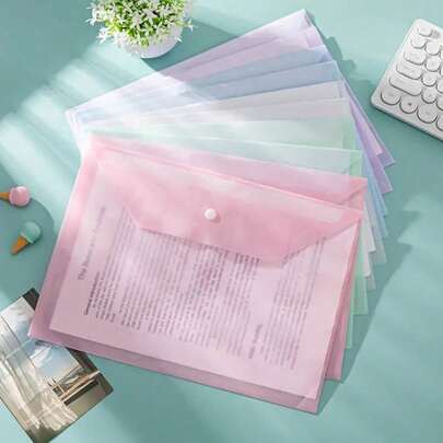 10 piezas de carpetas de archivo tamaño A4 DIY, tonos de color suaves, bolsas de archivo de plástico grueso de alta capacidad con cierre a presión, organizadores de documentos, bolsas de almacenamiento de exámenes, bolsas de archivo transparentes, grosor de 1 mm