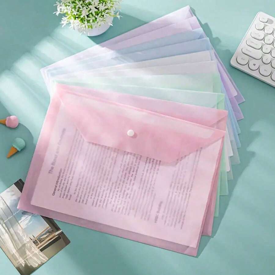 100 chiếc bìa đựng tài liệu tự làm cỡ A4, tông màu nhẹ nhàng, túi đựng tài liệu bằng nhựa dày dặn, dung tích lớn, có khóa bấm, dùng để đựng tài liệu, giấy tờ, túi đựng hồ sơ trong suốt, dày 1mm. - A4 - Xem 1