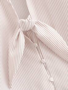 Blusa elegante de manga farol de 3/4 con cuello de corbata a rayas, diseño de doble lazo, de corte holgado, color rosa, para primavera - Rosa - Ver 10