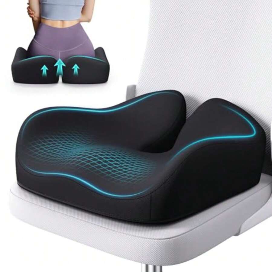 Memory Foam Seat Cushion for Office Chair Ergonomic Chair Cushions for Tailbone Pain Relief Sciatica and Back Support Office Chair Cushion and Car Seat Cushion - Negro - Ver 1