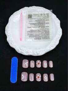 10片装玫瑰金短椭圆手工美甲贴纸套装，香氛法式美甲贴纸，浮雕美甲贴片，适合新年、情人节、UV凝胶美甲、夏季，可佩戴美甲，优雅设计，高端法式风格，凝胶指甲油，闪粉，猫眼效果，金属光泽按压式美甲贴片 - 玫瑰金 - 查看 9