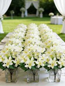 18 Hastes Buquê Artificial de Lírio Branco, Flores de Decoração de Casamento Nupcial Resistentes a UV de Plástico, Noivado, Decoração Doméstica, Adequado para Feriados de Junho, Dia das Mães, Formatura - Vaso Não Incluído, Duradouro e Elegante - Multicolorido - Visão 7