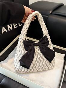 2026 New Handmade Woven Cotton Rope Hollow Net Tote Bag, Fresh Beach Vacation Handbag - White - View 4