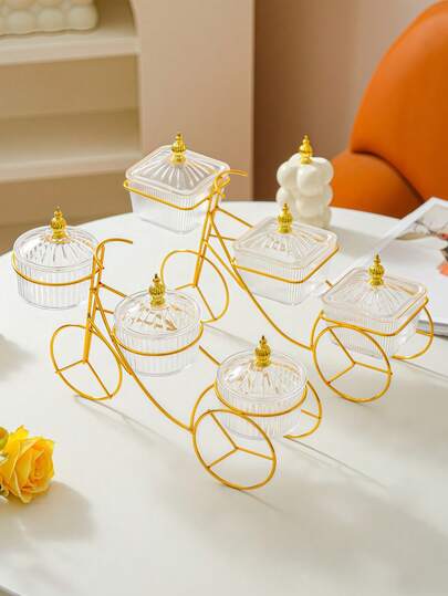 1set Creative Golden Bicycle Iron Tray, Decorative Serving Platter For Snacks & Dried Fruits