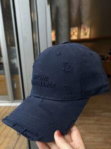 Distressed Baseball Cap Women, Letter Embroidery, Wide Brim, Soft Crown, Sun Hat, Fashion Versatile - Hole - View 5