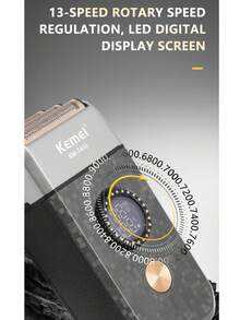 Máy cạo râu điện chuyên nghiệp chống nước KM-T410 dành cho nam giới, máy cạo râu 3 đầu xoay nổi, pin sạc dung lượng lớn bền lâu, 13 tốc độ điều chỉnh, màn hình LCD, máy tỉa râu, máy tỉa tóc mai, máy cạo đầu hói. - Xám - Xem 6