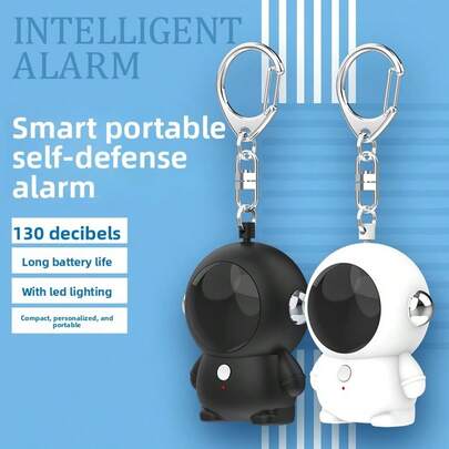可爱宇航员 Type-C 可充电设计个人安全警报器，Defensa Personal，130dB 声音警报器带手电筒，迷你可充电安全钥匙扣礼物，适合女孩和学生。
