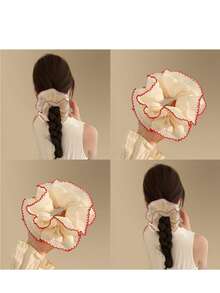 2pcs French Lace Hollow Flower Hair Scrunchies, Elastic Daily Hair Accessories For Women - Multicolor - View 10